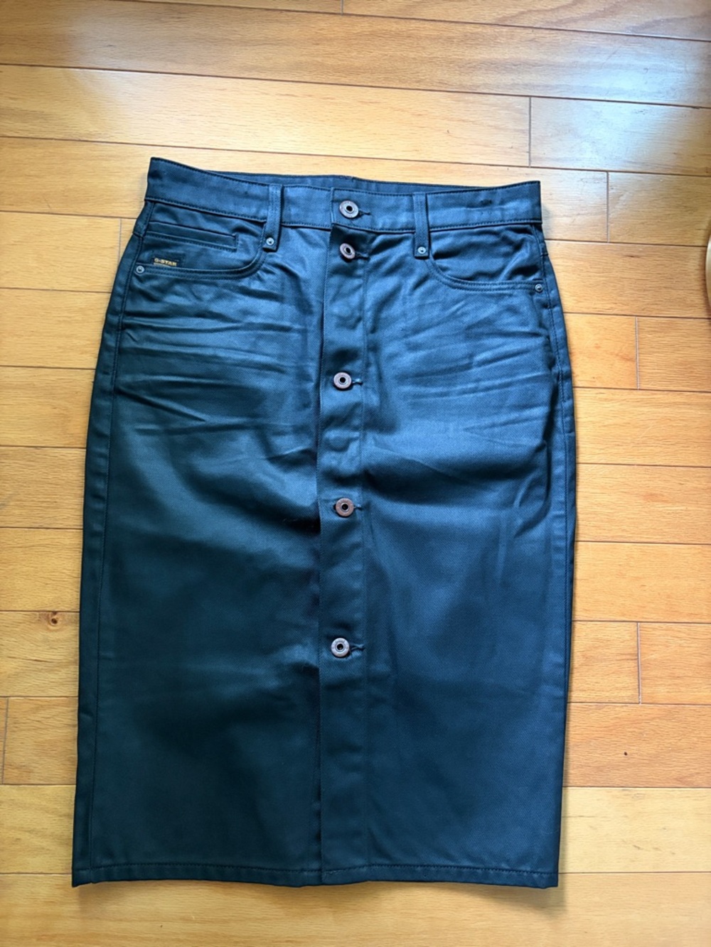 G-Star Black Denim Skirt with Yellow Logo Accent